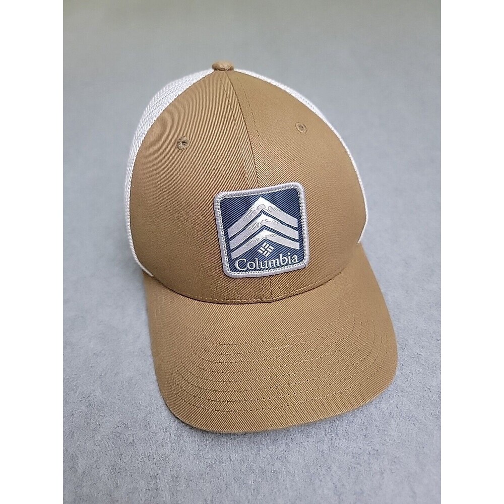 Columbia Hat Cap M/S Brown White Mesh Fitted Logo Outdoors Hiking Casual Flex‎